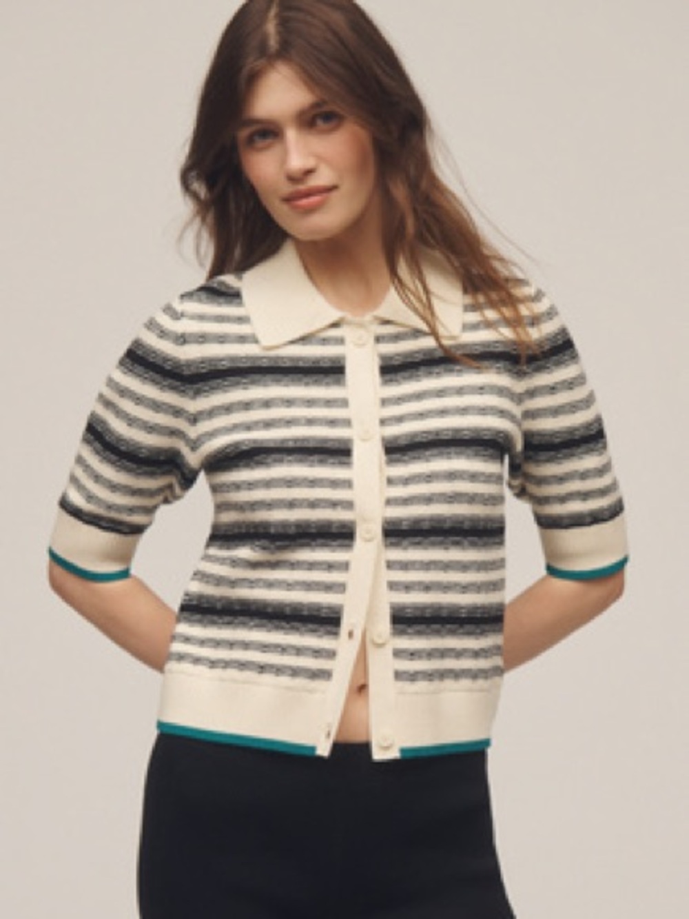 Kinsley Collared Crop Cardigan Sweater by Maeve